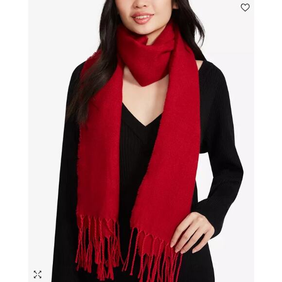 NEW Steve Madden Cozy Blanket Scarf with Fringe Trim in Winter Red Oblong NWT - Picture 1 of 16